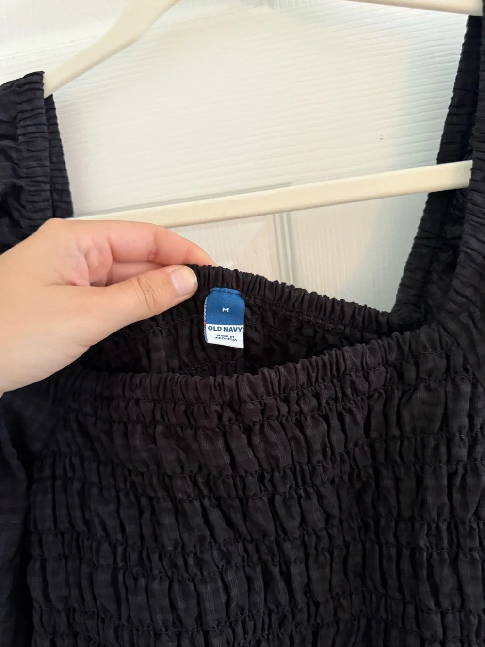 Old Navy Black Smocked Puff Sleeve Top